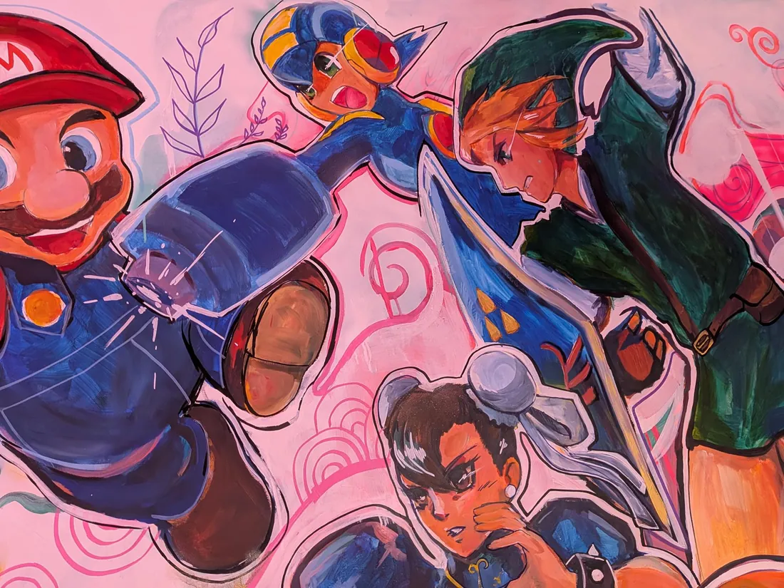 Fresque réunissant Mario, Link et Mega Man